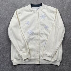 Rebecca‎ Malone Embroidered Knitted Flower Cardigan Sweater Women's Size M Ivory